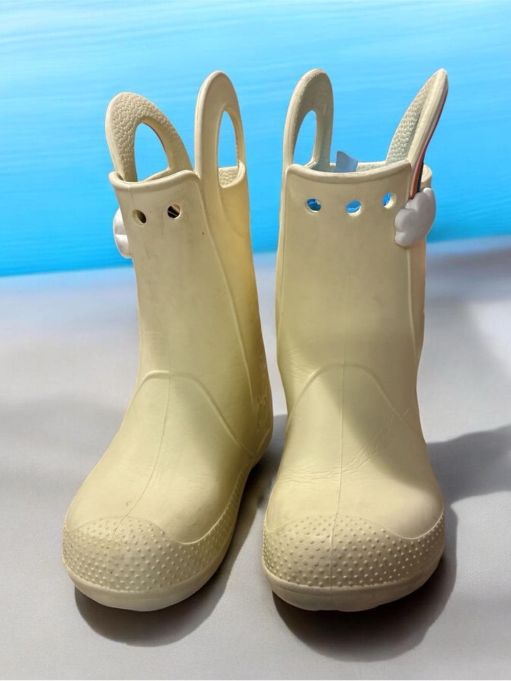 CROCS Kids Light Cream Waterproof Pull-On Rain Boots with Easy Handles